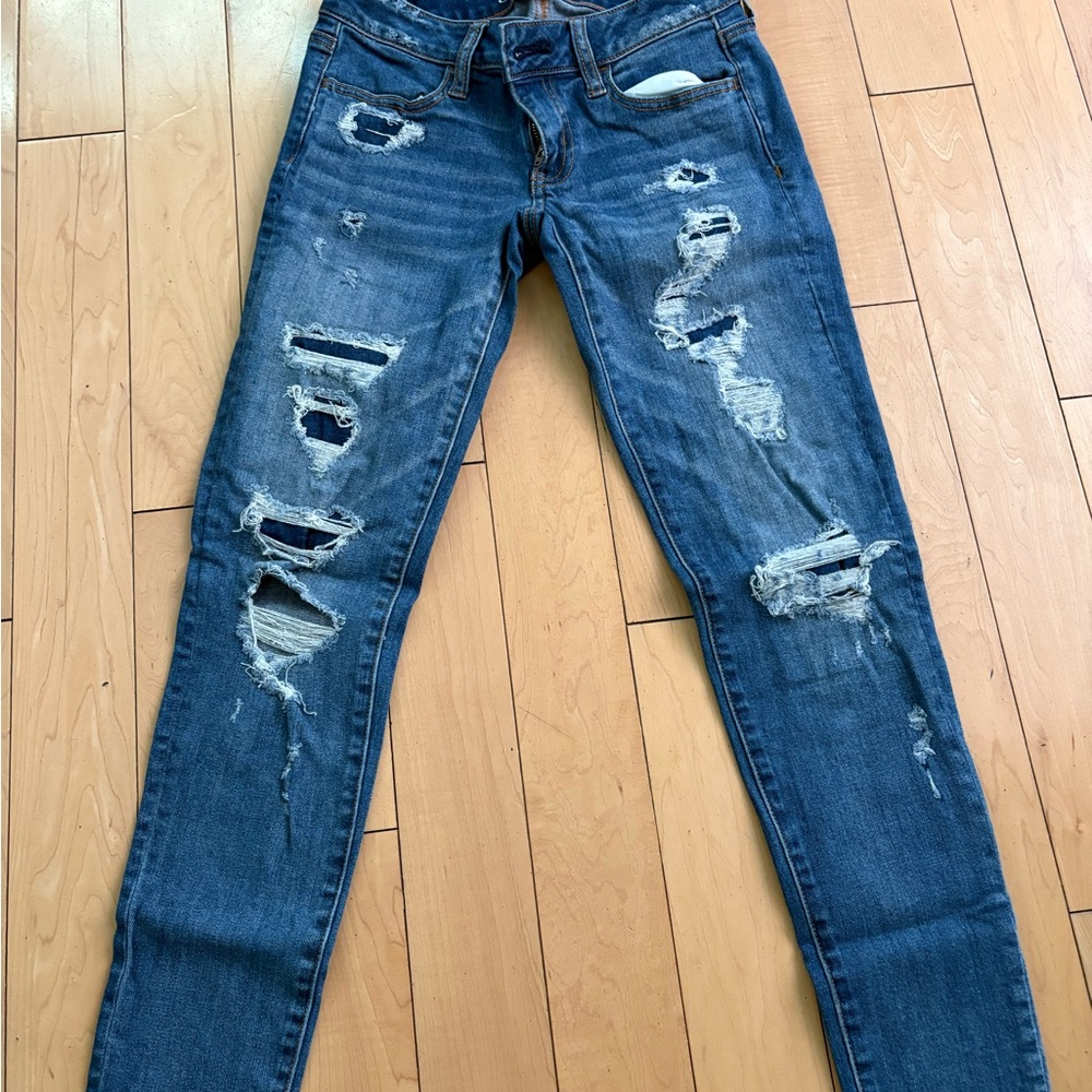 American Eagle Outfitters Ripped Blue Skinny Jeans